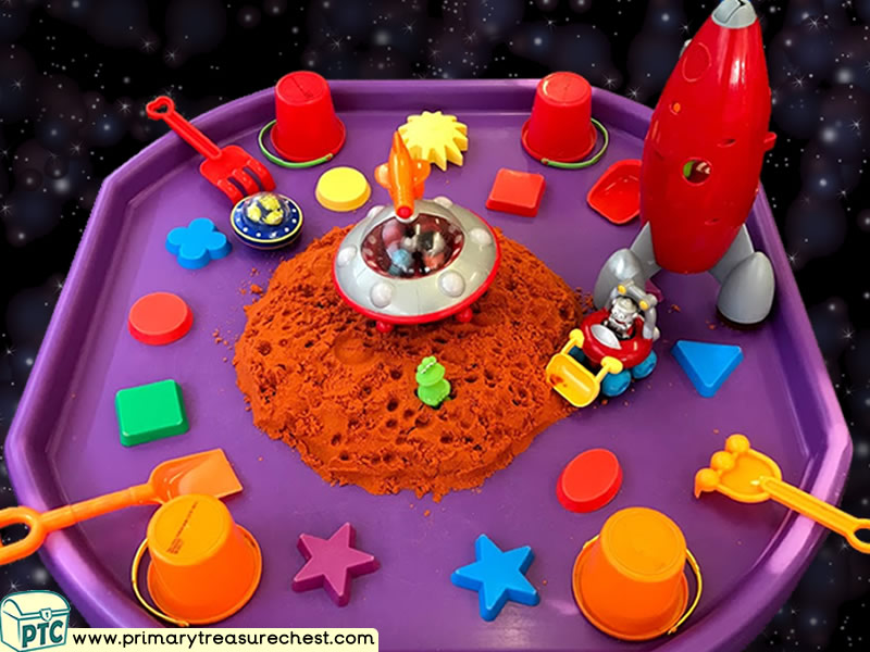 Space - Rocket - Astronauts - Mars - Alien Themed Small World Multi-sensory Coloured Sand Tuff Tray Ideas and Activities
